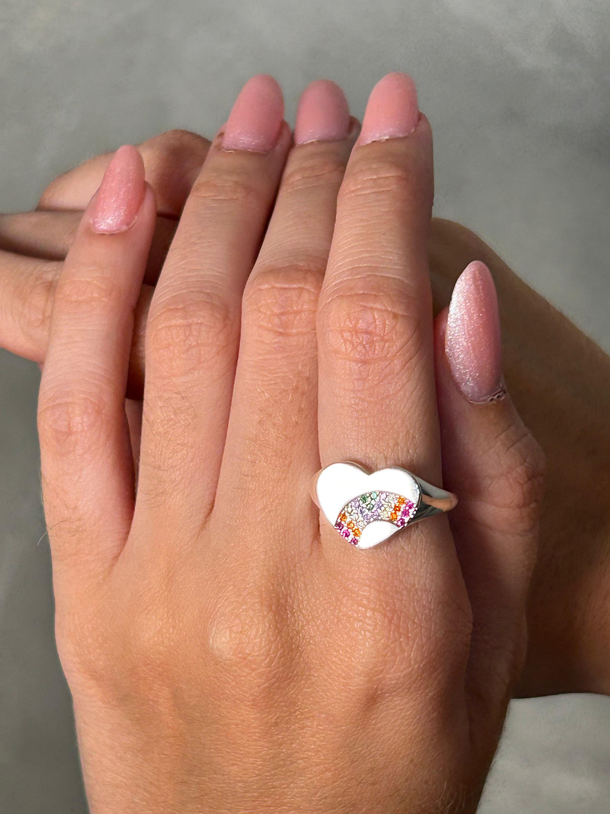 Anel Coração Pedras Colorida
