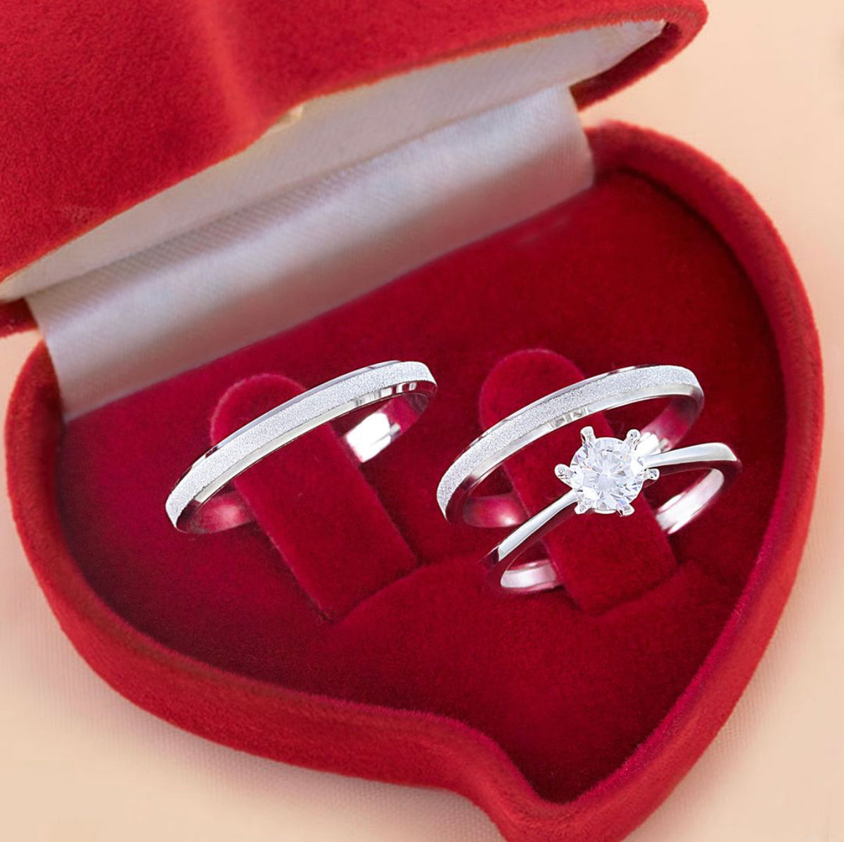 Par de Alianças Diamantada Chanfrada + Anel Solitário 3 MM Prata 925