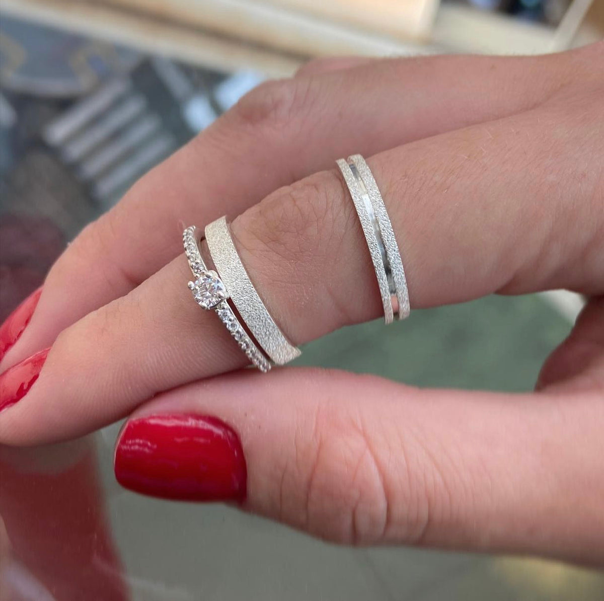 Alianças De Namoro Diamantadas 3 MM + Anel Solitário Prata 925