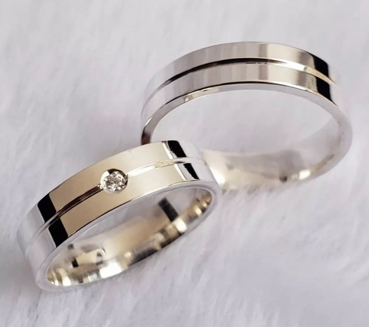 Alianças De Namoro Polida Com Friso 6 MM Prata 925