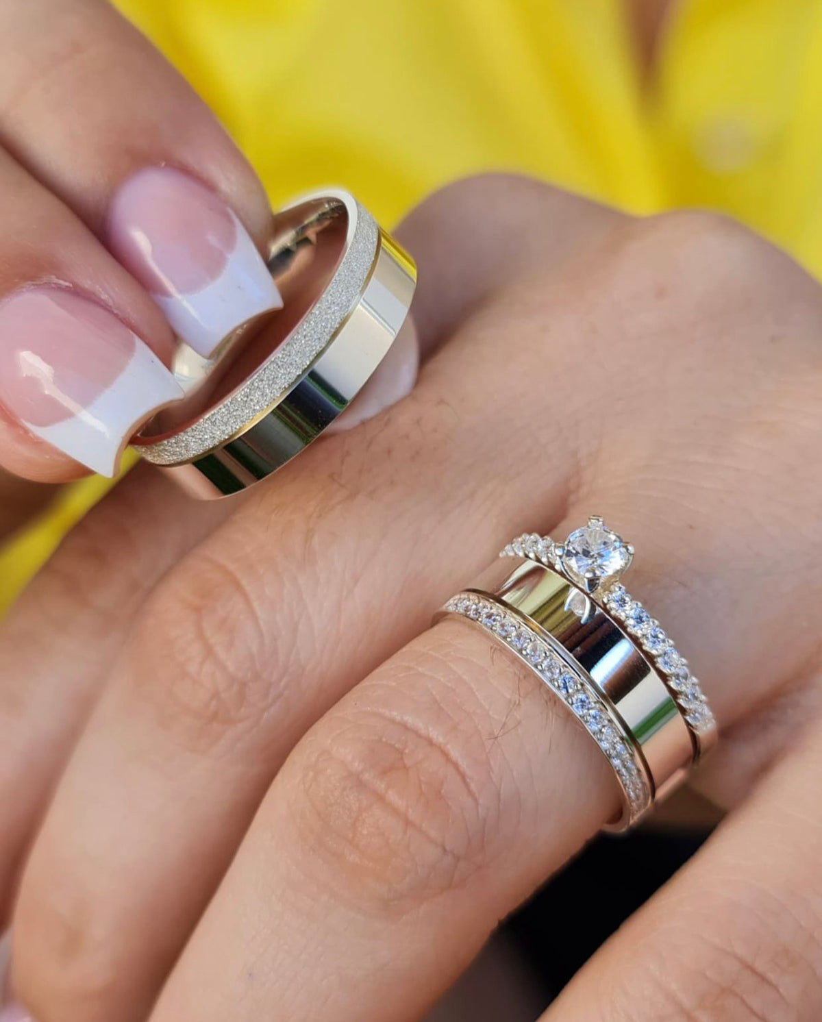 Alianças De Namoro Grécia 6 MM + Anel Solitário Prata 925