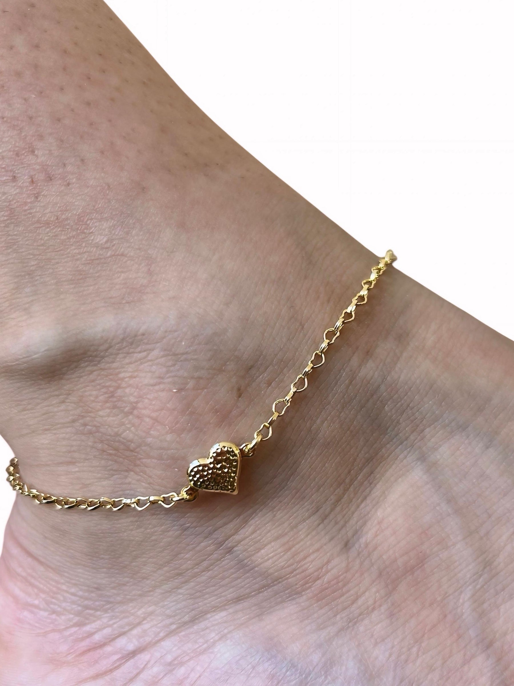 Tornozeleira Coração Banhado a Ouro 18K
