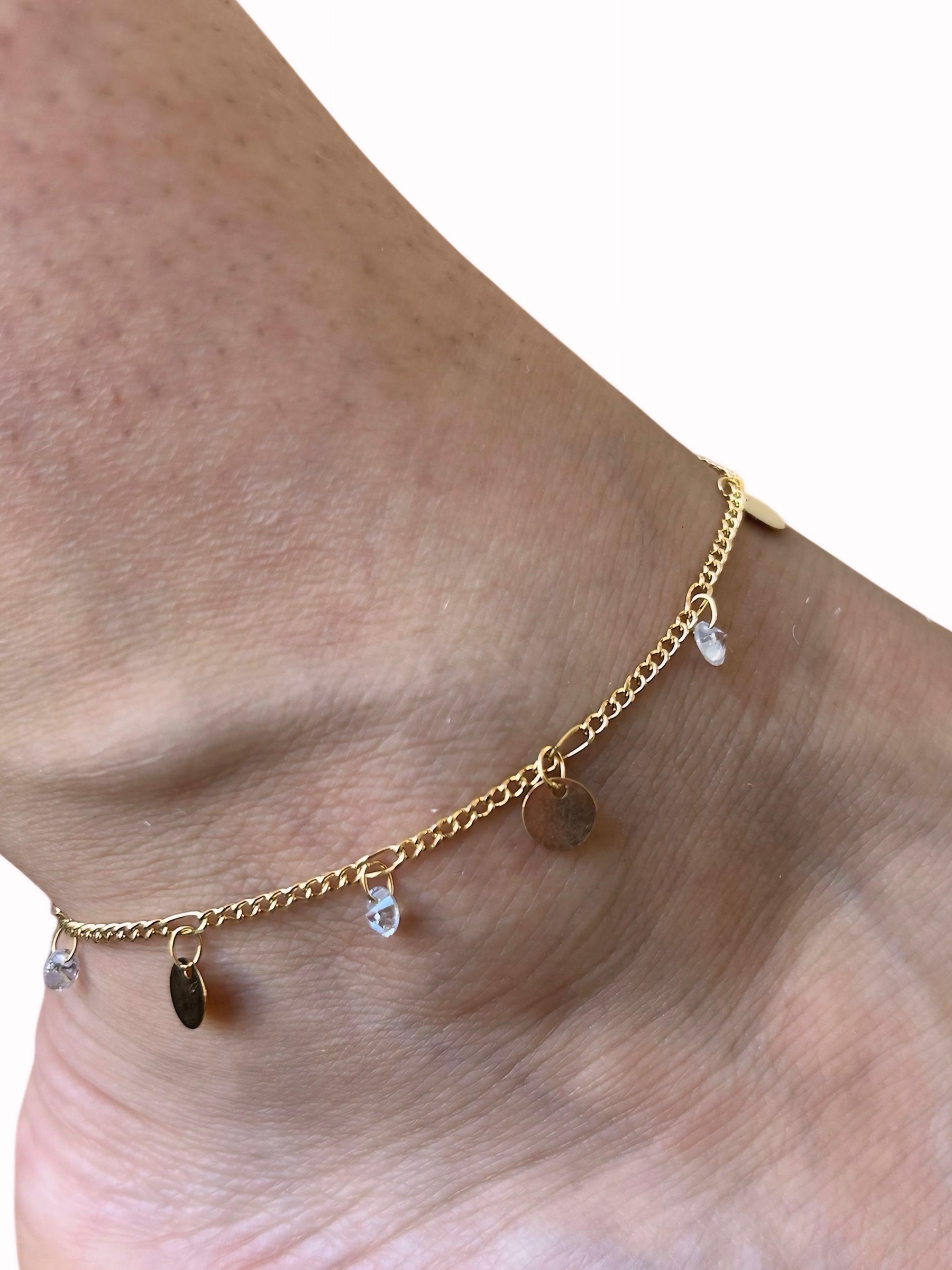 Tornozeleira Zircônia Banhado a Ouro 18K