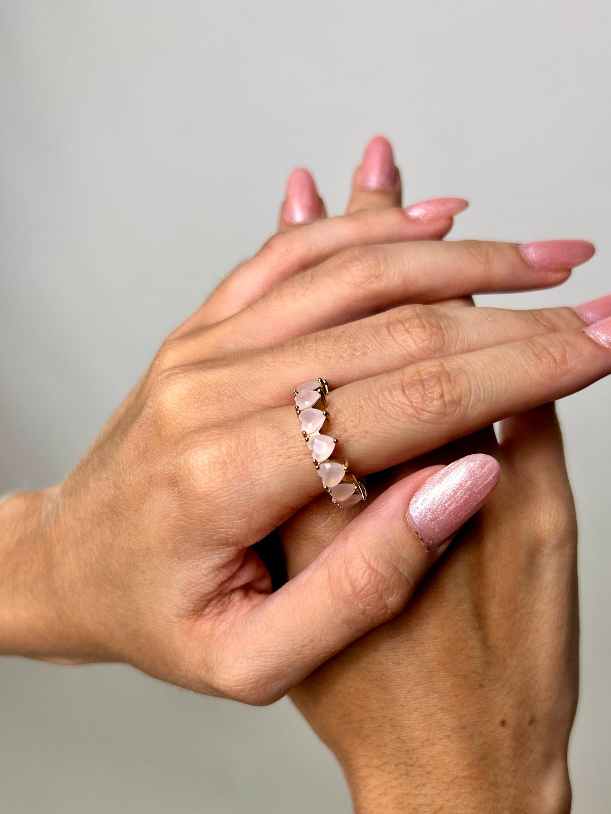 Anel Corações Rosa Banhado a Ouro 18K