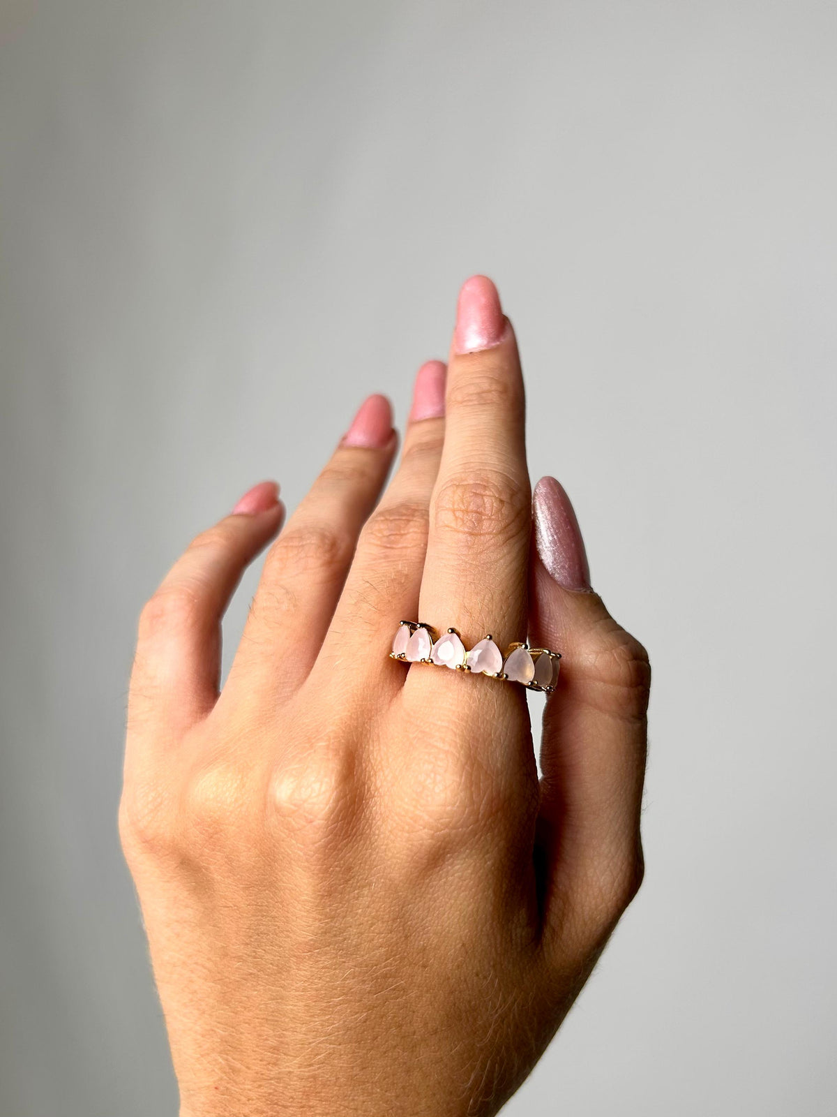 Anel Corações Rosa Banhado a Ouro 18K