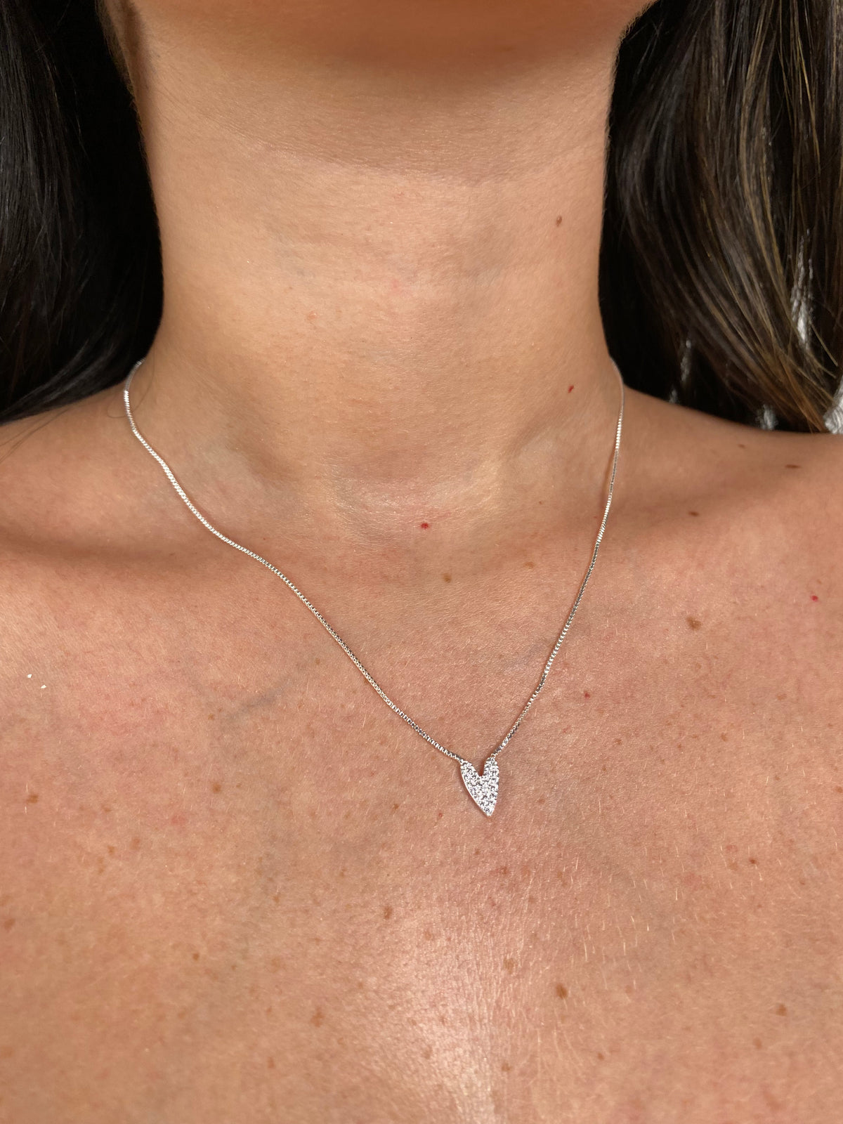 Colar Coração Cravejado Prata 50