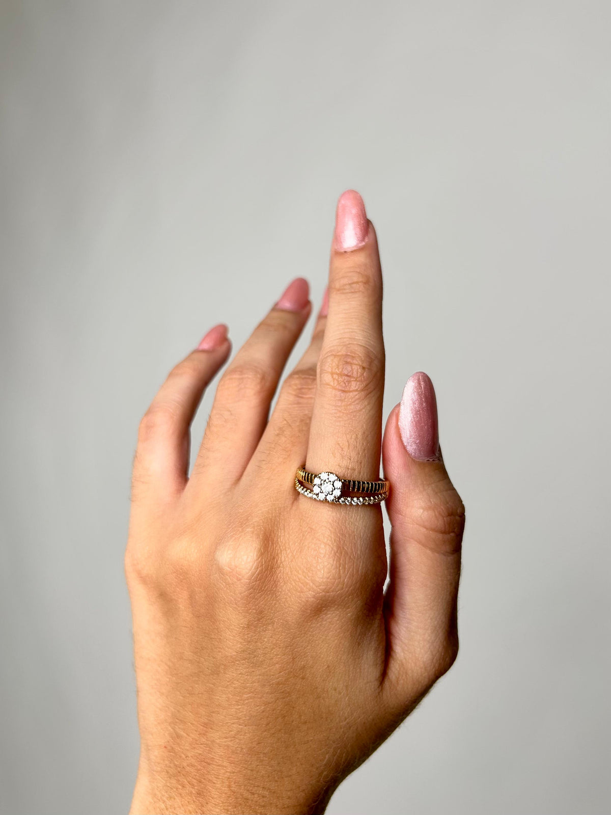 Anel Duplo Cravejado Banhado a Ouro 18K