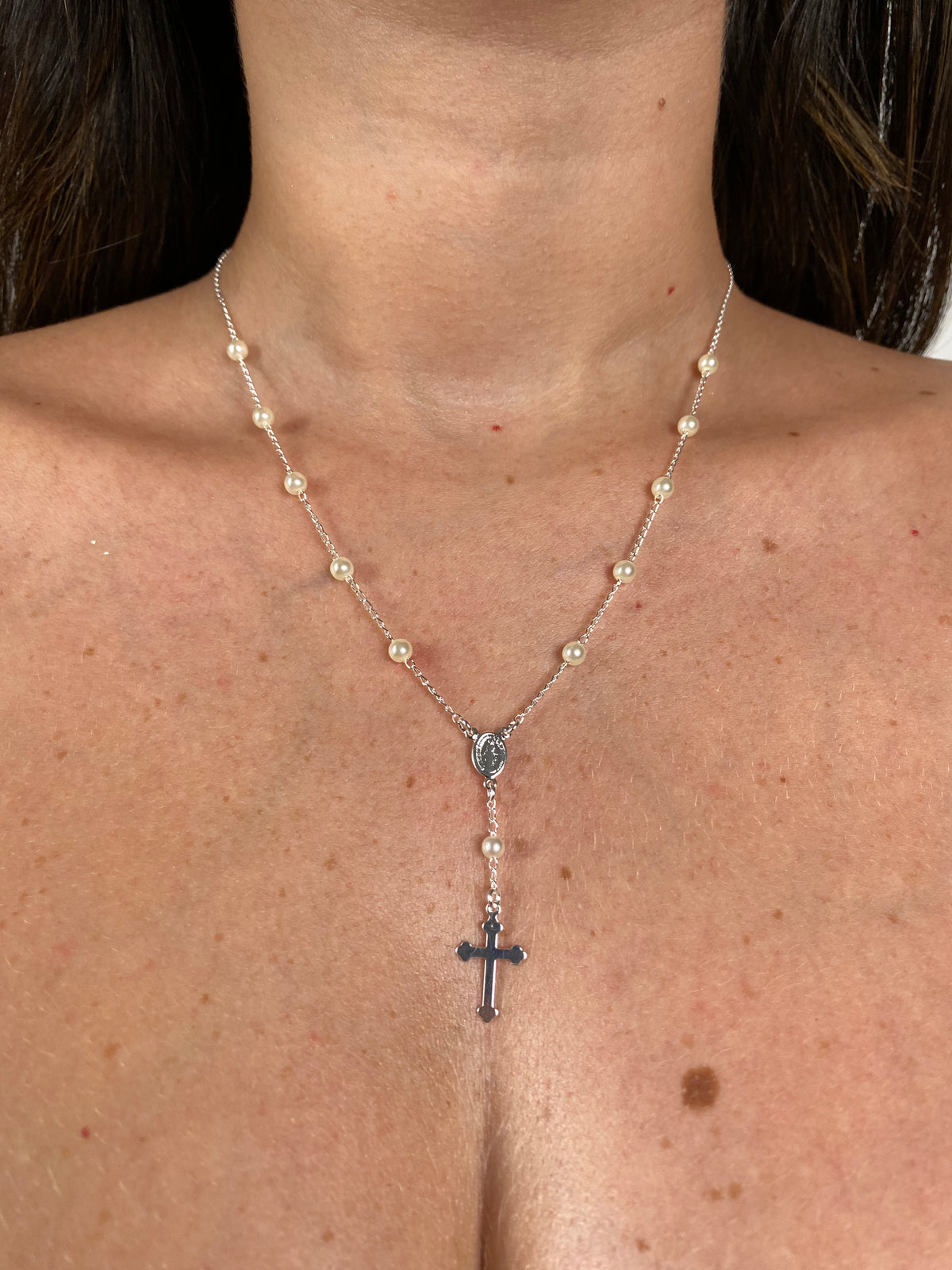 Colar Terço Perola Prata 50