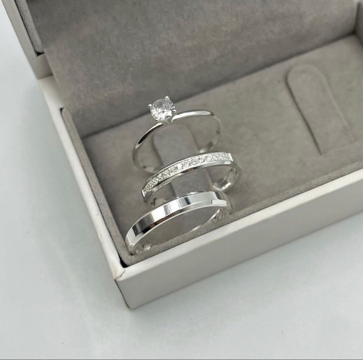 Alianças De Namoro Chanfrada 4 MM + Anel Solitário Prata 925