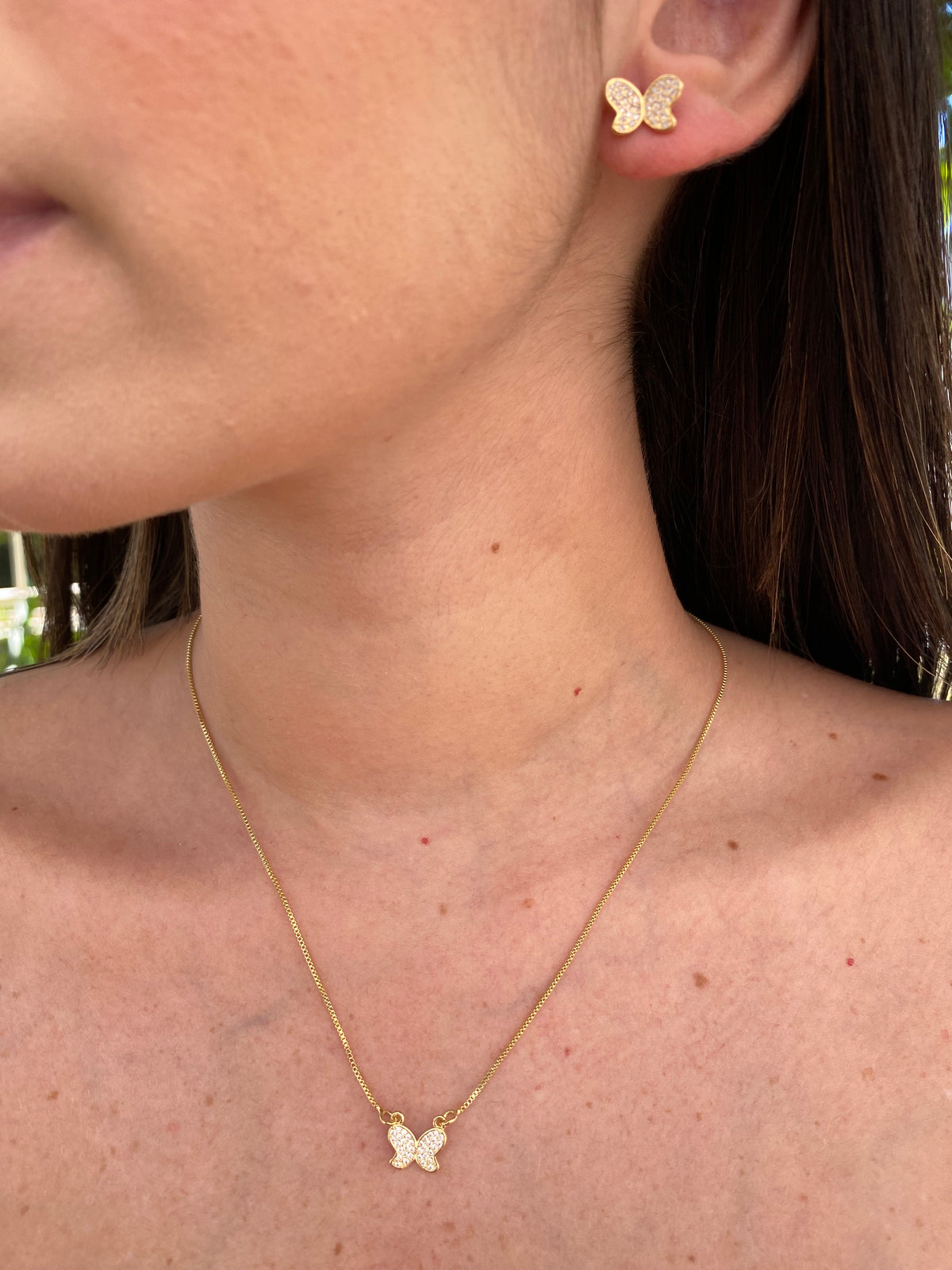 Conjunto Borboleta Cravejado Banhado a Ouro 18K