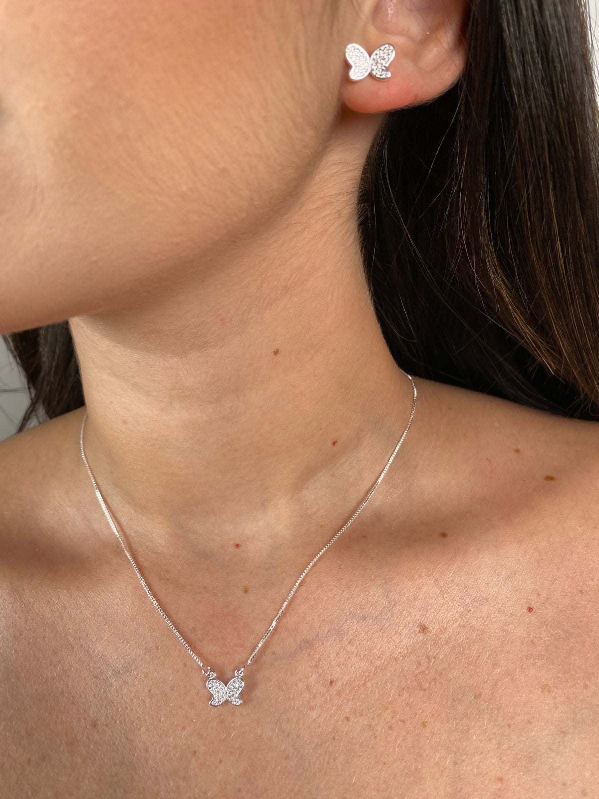 Conjunto Borboleta Cravejada Prata 50
