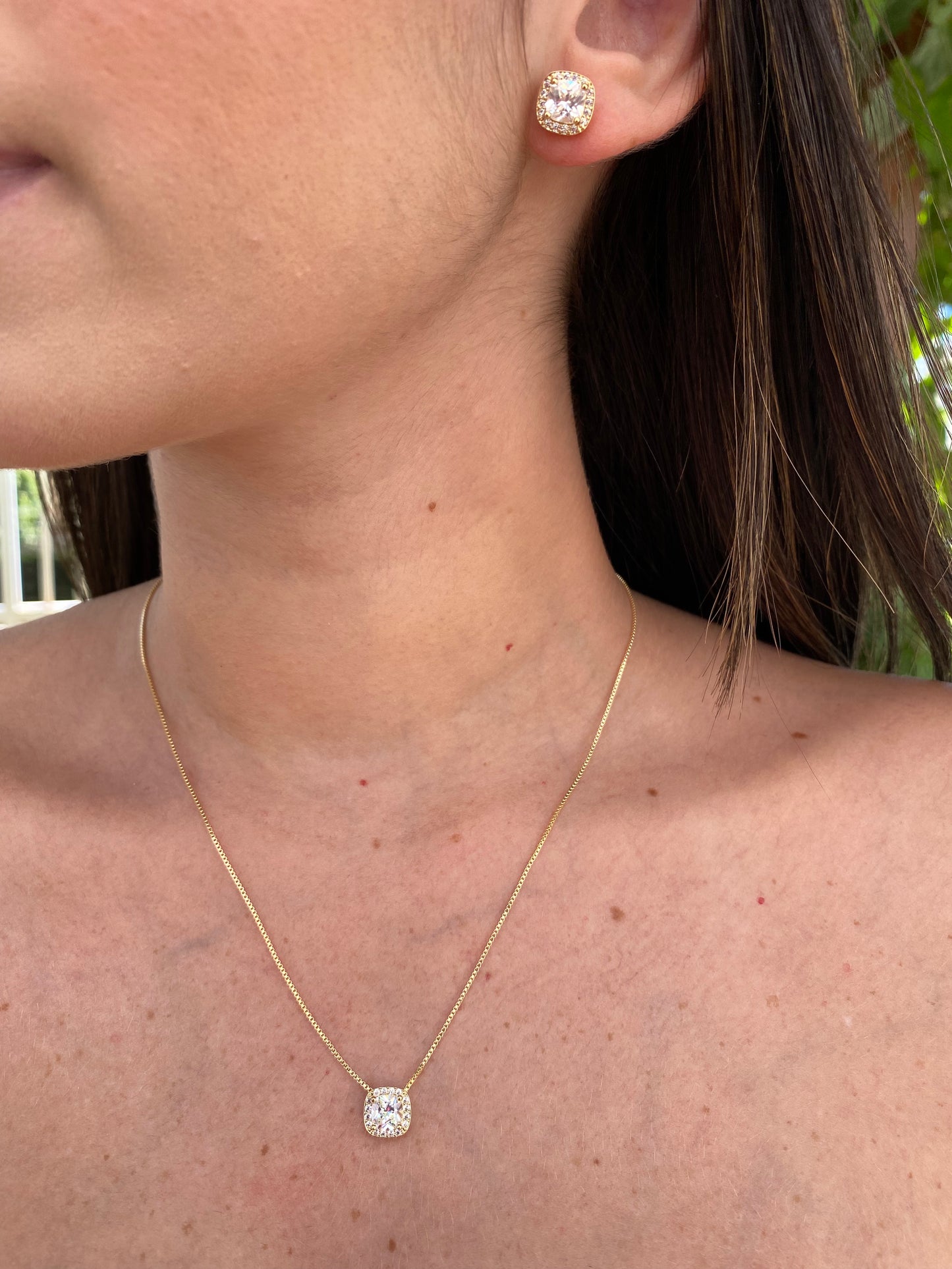 Conjunto Zircônia Cravejado Banhado a Ouro 18K