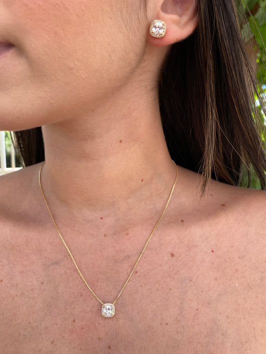 Conjunto Zircônia Cravejado Banhado a Ouro 18K