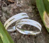 Alianças De Namoro Diamantada Com Friso 4 MM Prata 925