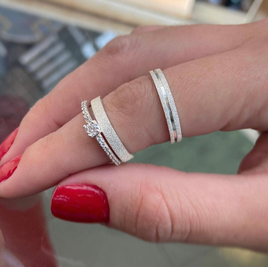 Alianças De Namoro Diamantadas 3 MM + Anel Solitário Prata 925