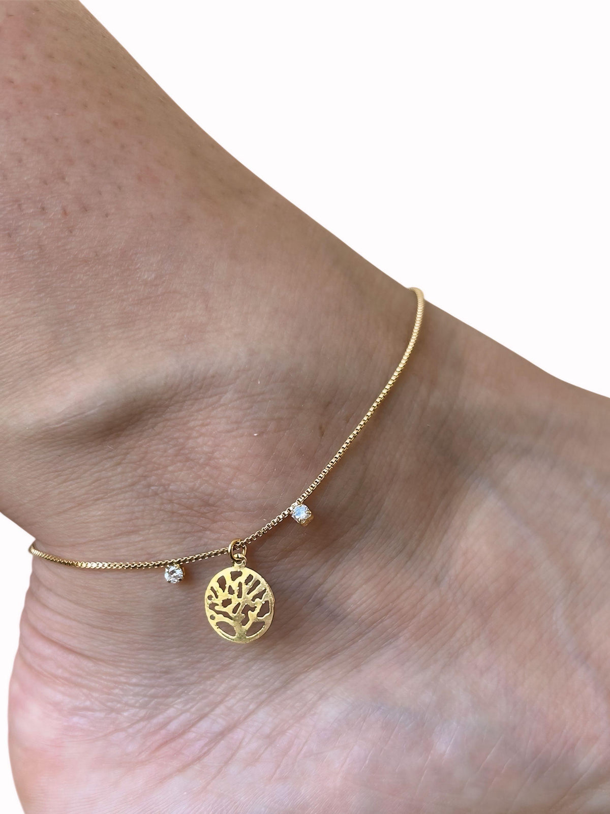 Tornozeleira Arvore Da Vida Banhado a Ouro 18K