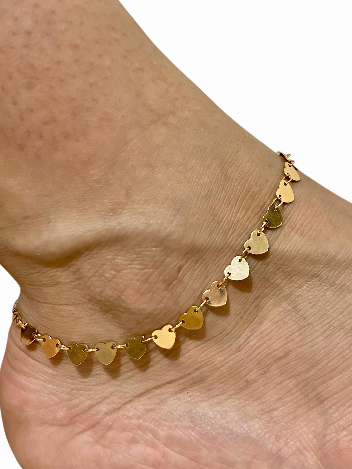 Tornozeleira Coração Chapinha Banhado a Ouro 18K