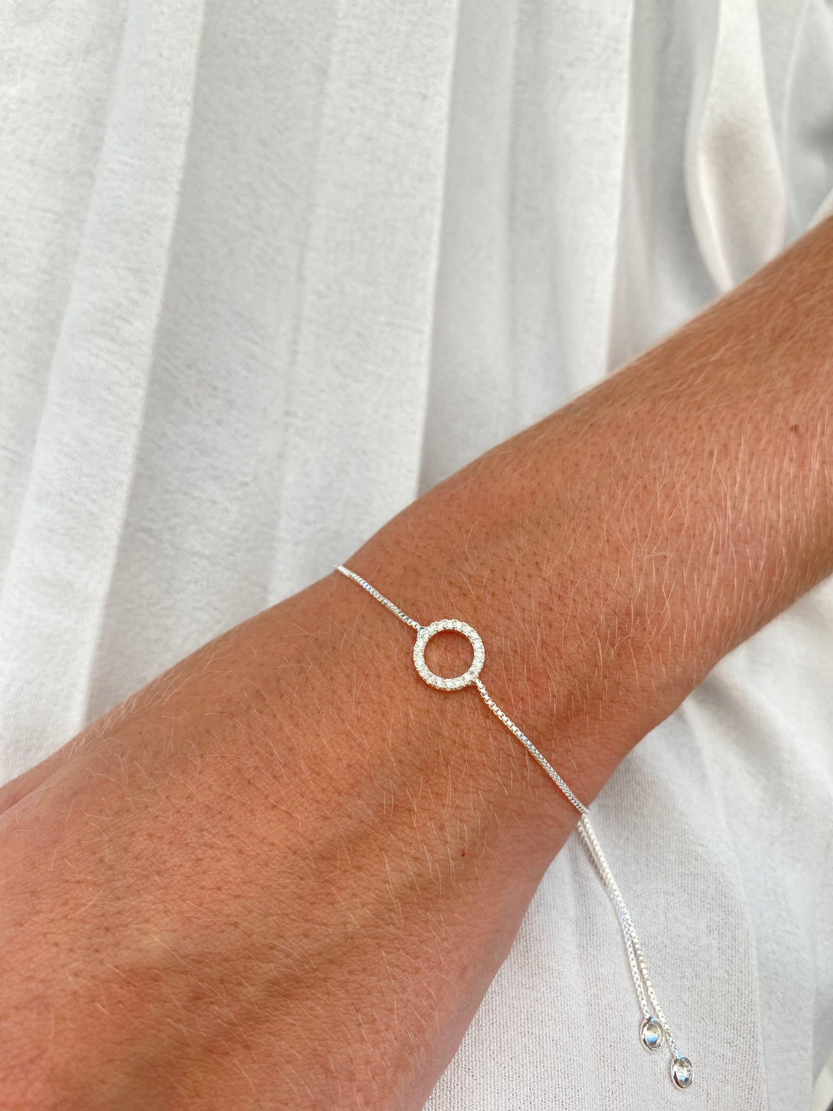 Pulseira Cravejada Regulável Prata 50