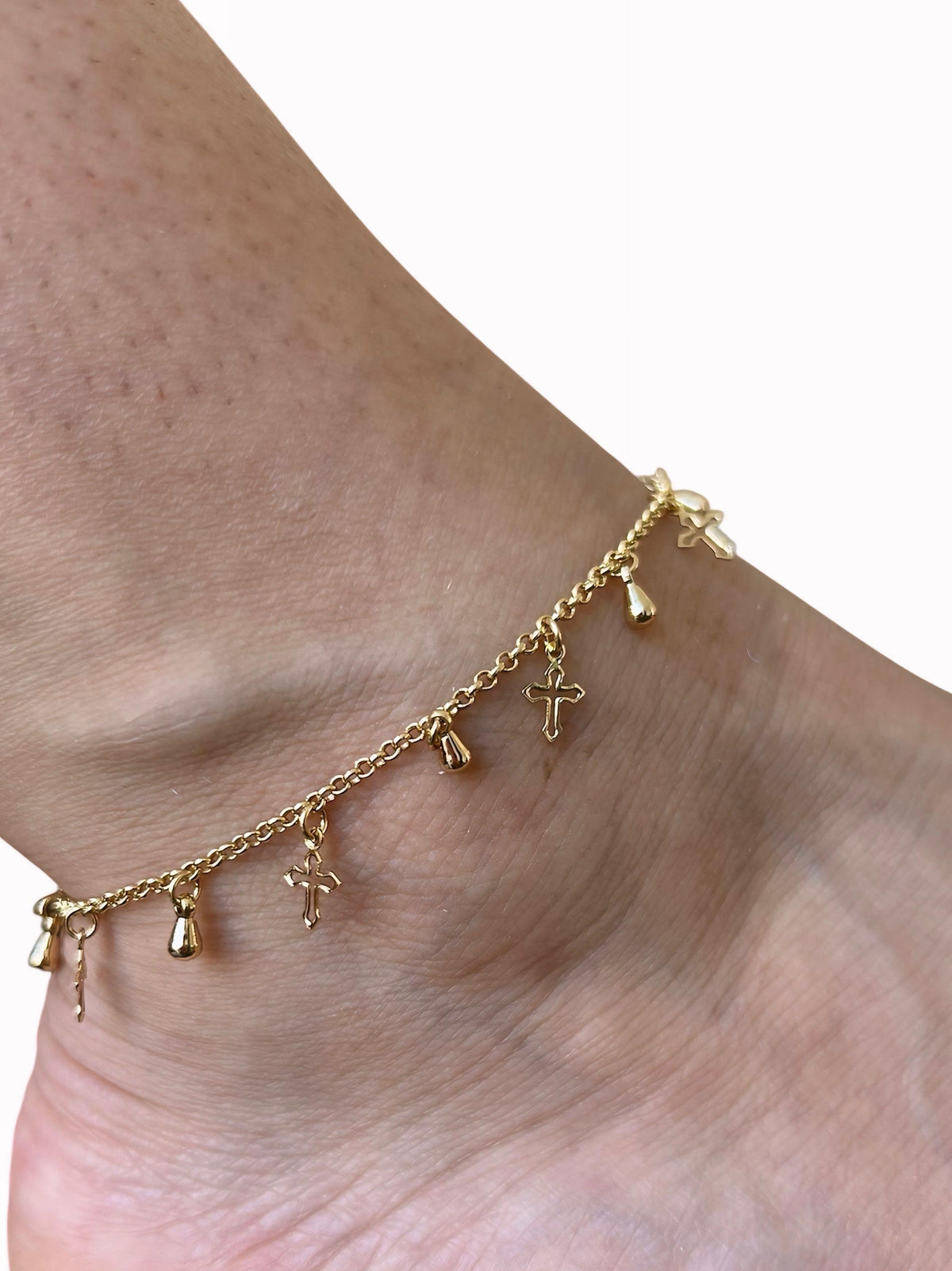 Tornozeleira Cruz Banhado a Ouro 18K