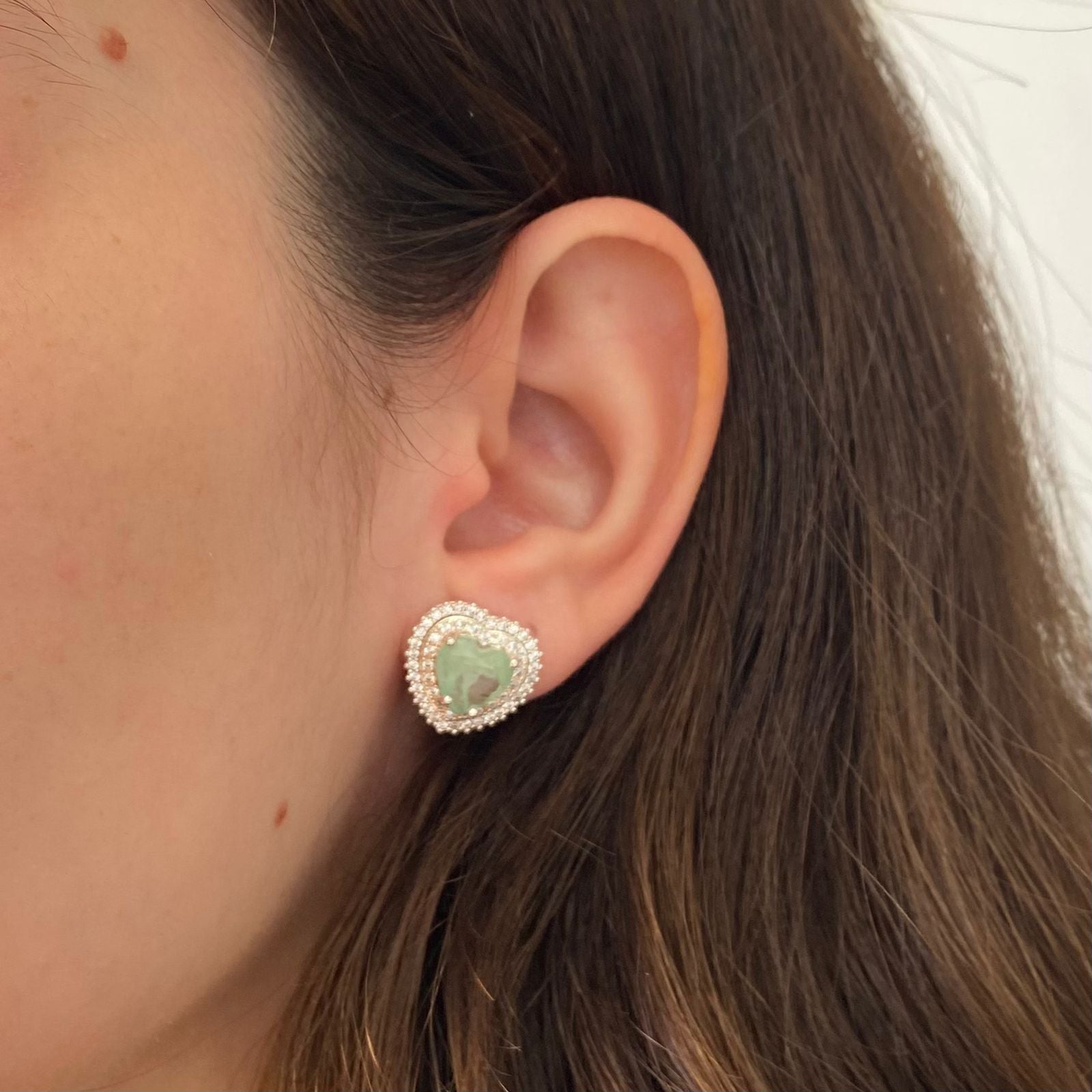 Brinco Coração Pedra Verde