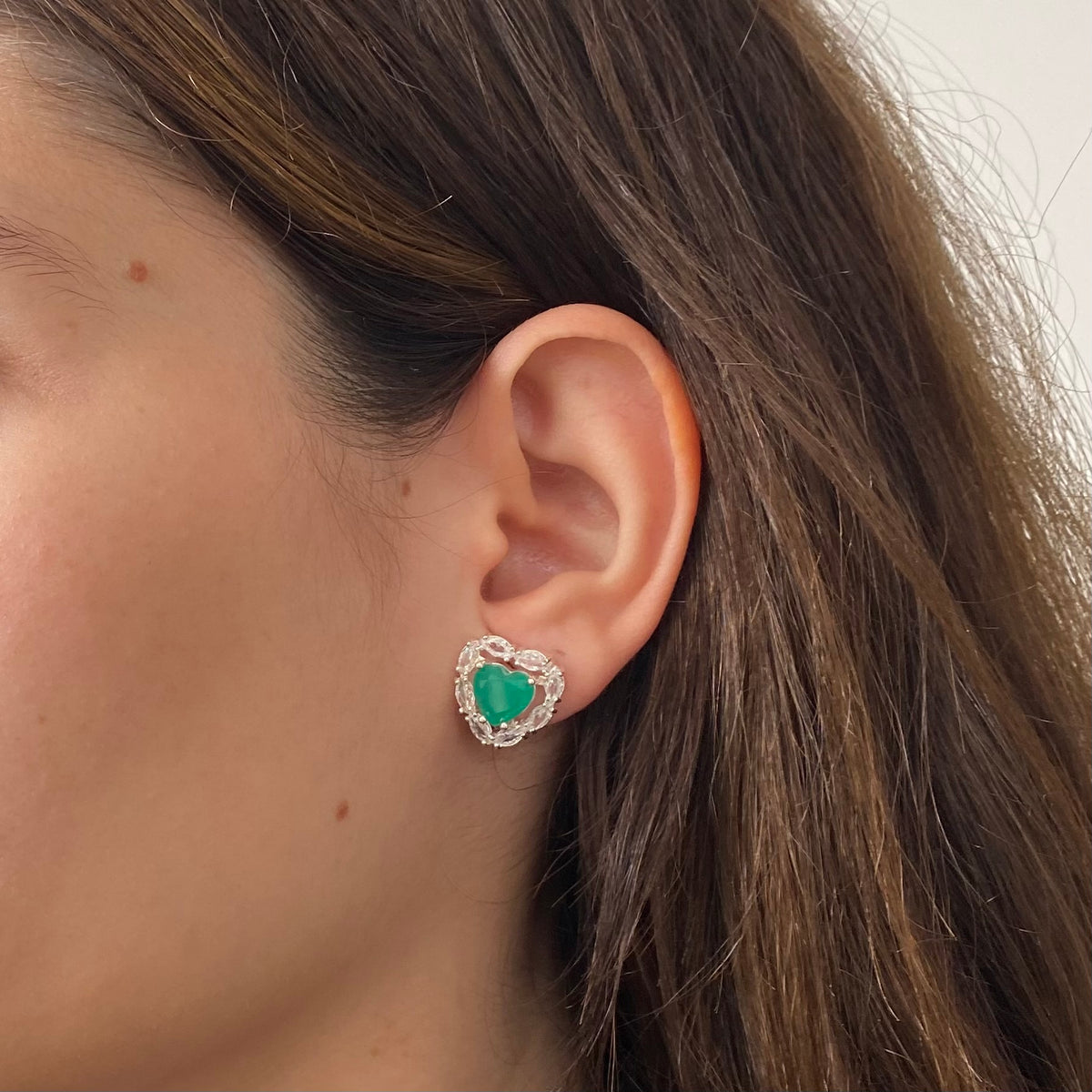 Brinco Coração Pedra Verde