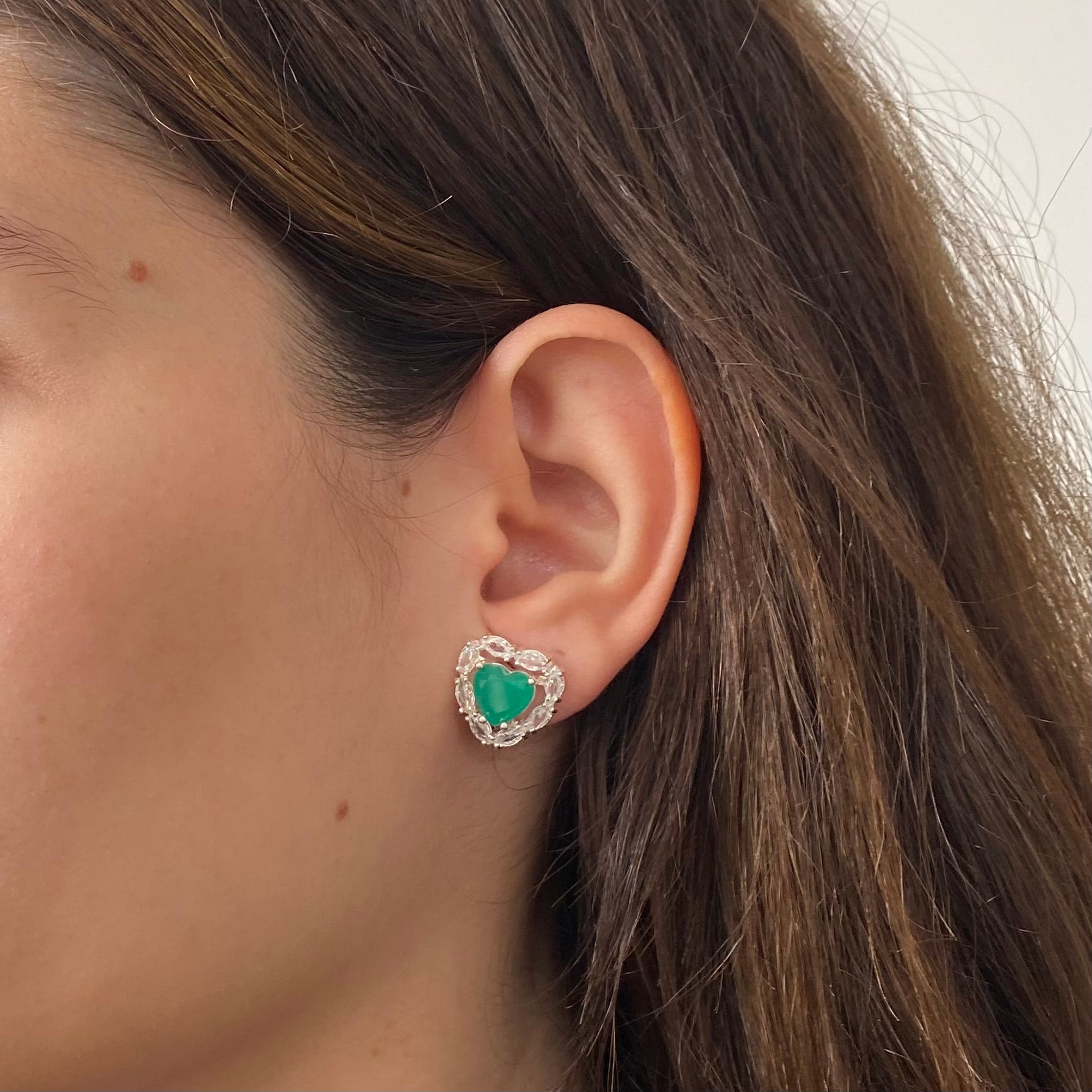 Brinco Coração Pedra Verde