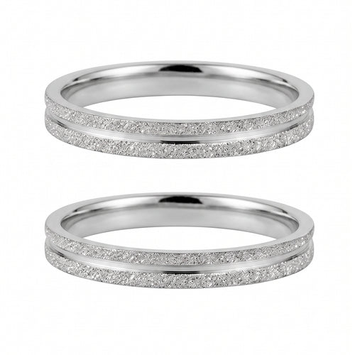 Par de alianças de namoro em prata 925, modelo Turim: com duas faixas diamantadas e friso polido, 3 mm